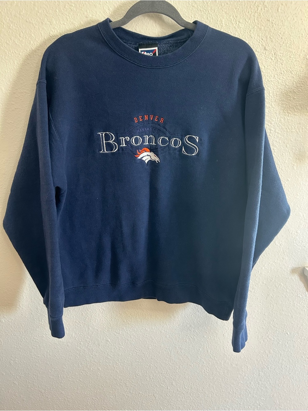 Vintage Pro Player Denver Broncos Embroidered Crewneck Sweatshirt Kids L